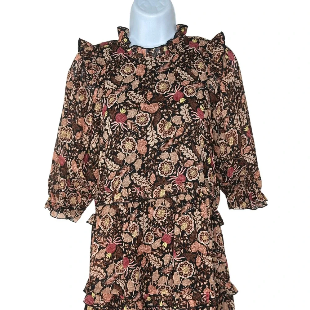 NEW Scotch & Soda Midi Dress Sz 14 Black Floral Tiered Ruffle Whimsigoth Party - Picture 3 of 15